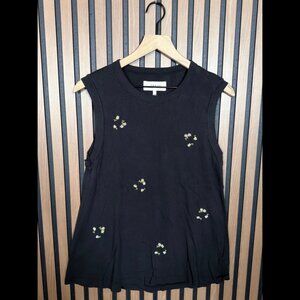 The Great Tank Blouse 1 / Small Womens Black Embroidered Daisy Muscle Shirt